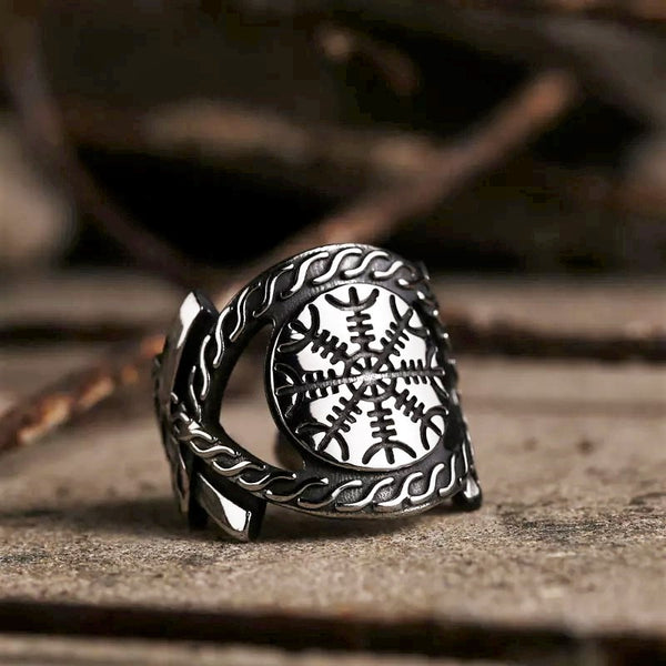 Norse Compass Vegvisir Ring - Stainless Steel Celtic Norse Viking Band