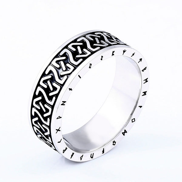 Nordic Rune Ring - Stainless Steel Viking Elder Futhark Celtic Pagan Band