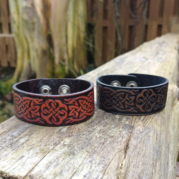 Leather Viking Bracelet - Adjustable Celtic Norse Cuff Armring