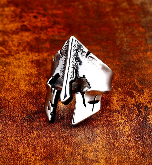 Mens Viking War Helmet Ring - Stainless Steel Berserker Warrior Band