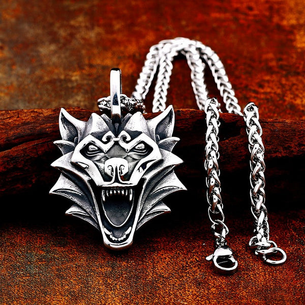 Viking Wolf Head Pendant - Stainless Steel Fenrir Chain Necklace