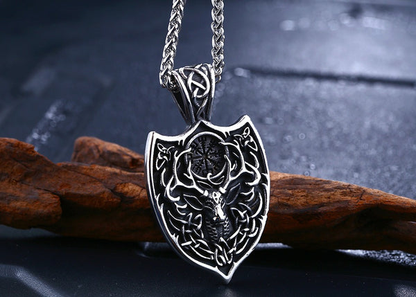 Viking Stag Necklace - Stainless Steel Chain Norse Deer Pendant