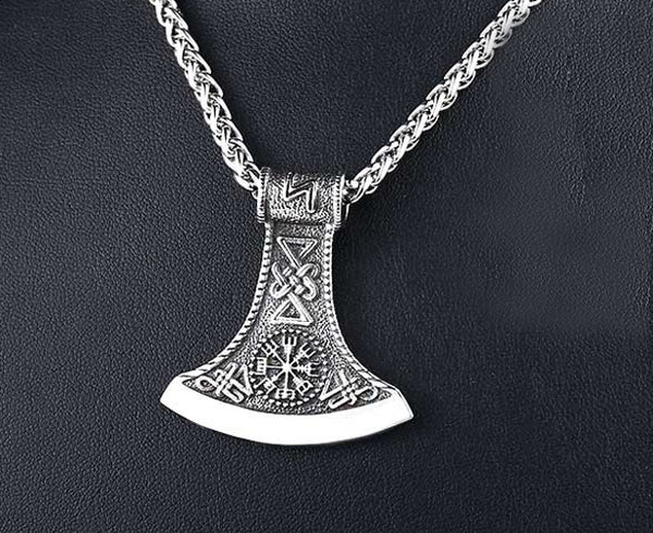 Viking Stainless Steel Axe Necklace - Vegvisir Celtic Pagan Pendant