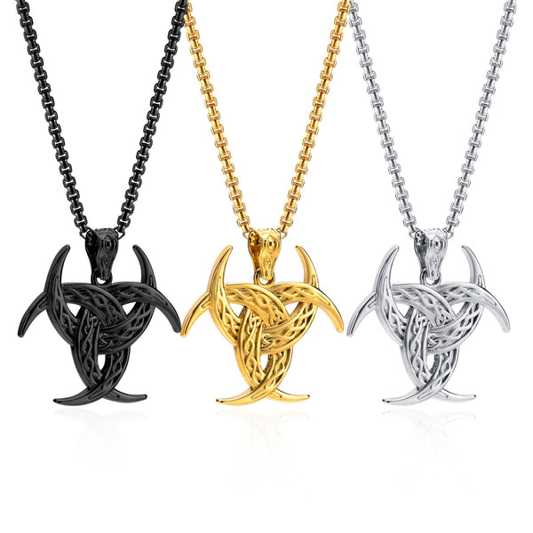 Triple Horn of Odin Pendant - Stainless Steel Norse Viking Necklace