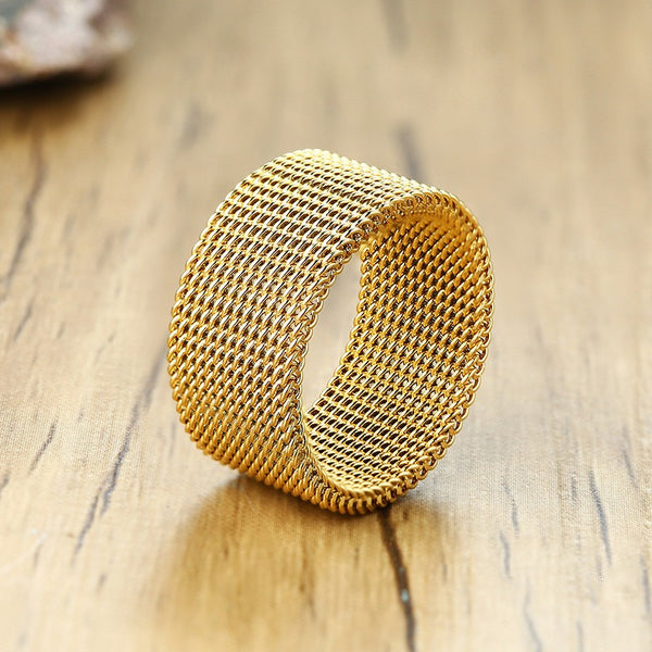 Viking Gold Mesh Ring - Celtic Norse Stainless Steel Flexible Band