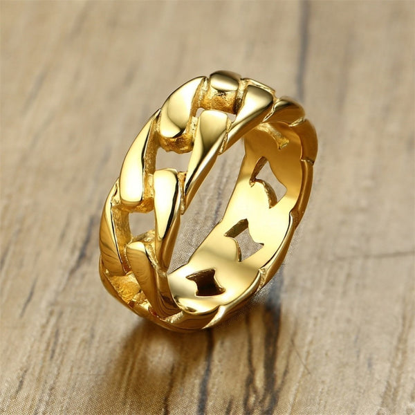 Viking Gold Chain Ring - Stainless Steel Celtic Norse Stylish Band