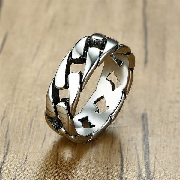 Viking Silver Chain Ring - Stainless Steel Celtic Norse Stylish Band