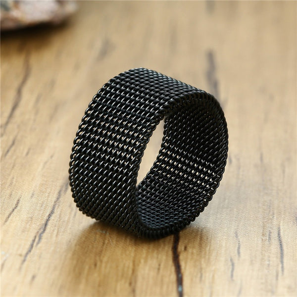 Viking Mesh Black Ring - Celtic Norse Stainless Steel Flexible Band